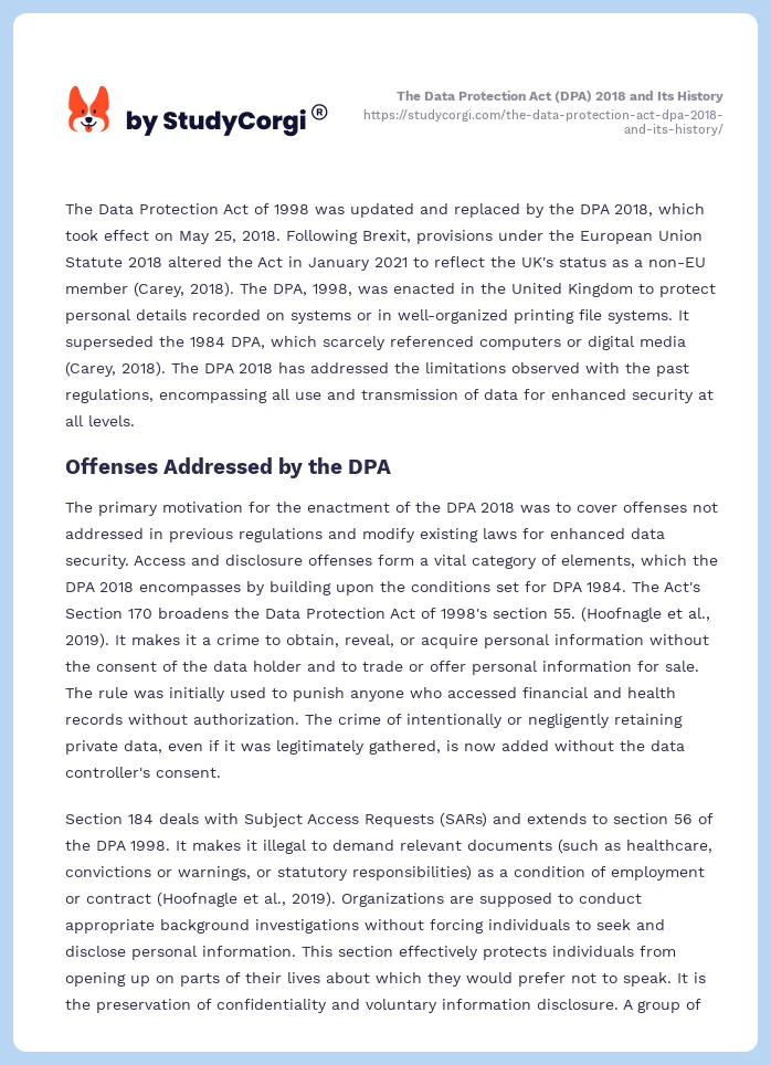 The Data Protection Act (DPA) 2018 and Its History. Page 2
