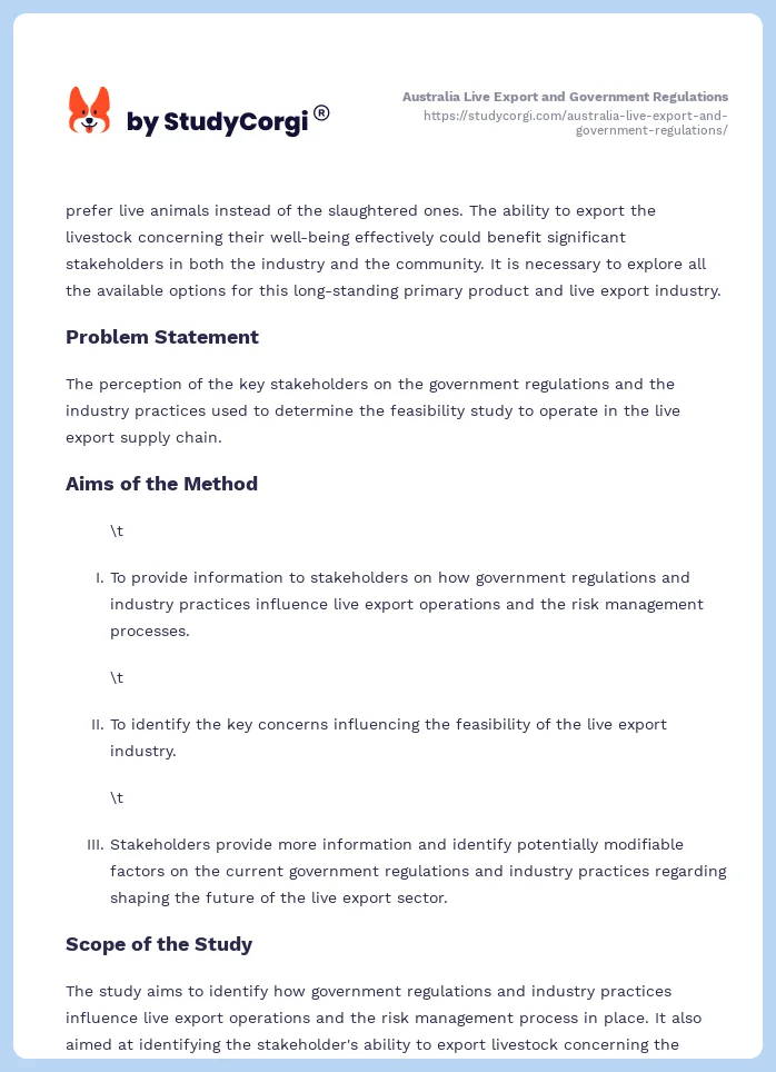 Australia Live Export and Government Regulations. Page 2