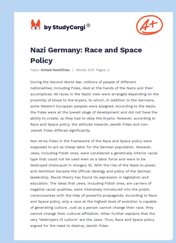 Nazi Germany: Race and Space Policy. Page 1