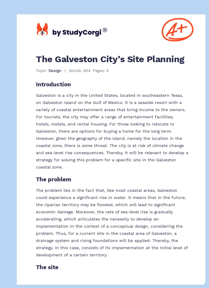 The Galveston City’s Site Planning. Page 1