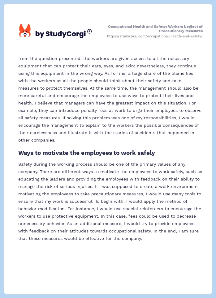 Occupational Health and Safety: Workers Neglect of Precautionary Measures. Page 2