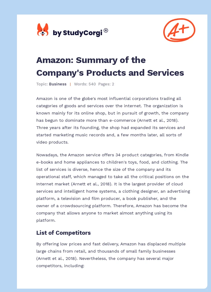 Amazon: Summary of the Company's Products and Services. Page 1
