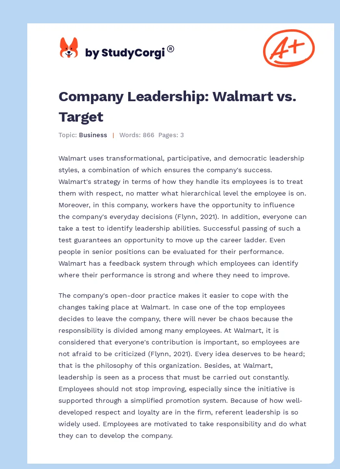 Company Leadership: Walmart vs. Target. Page 1