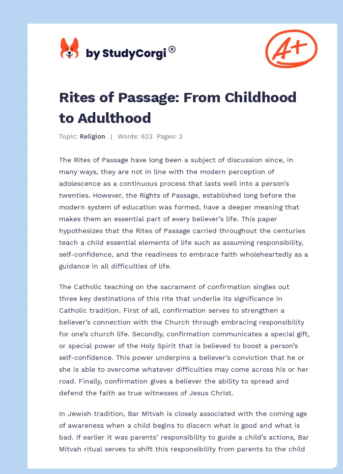 Rites of Passage: From Childhood to Adulthood. Page 1