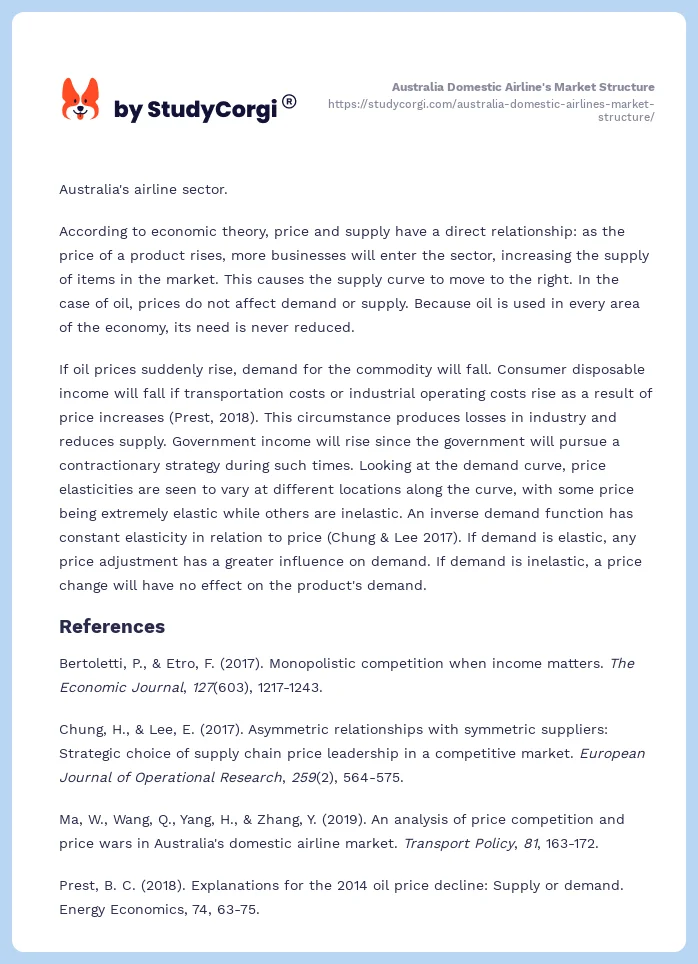 Australia Domestic Airline's Market Structure. Page 2