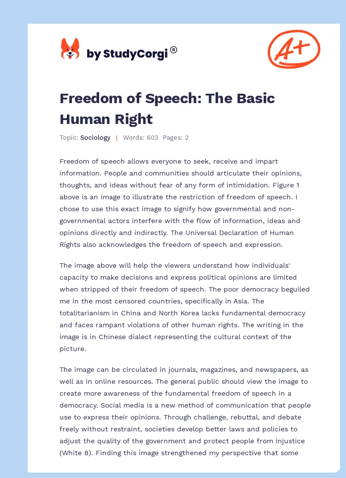 Freedom of Speech: The Basic Human Right. Page 1