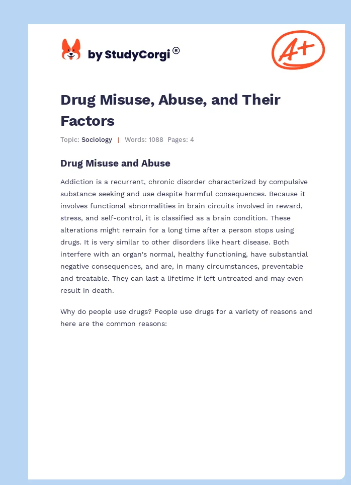 Drug Misuse, Abuse, and Their Factors. Page 1