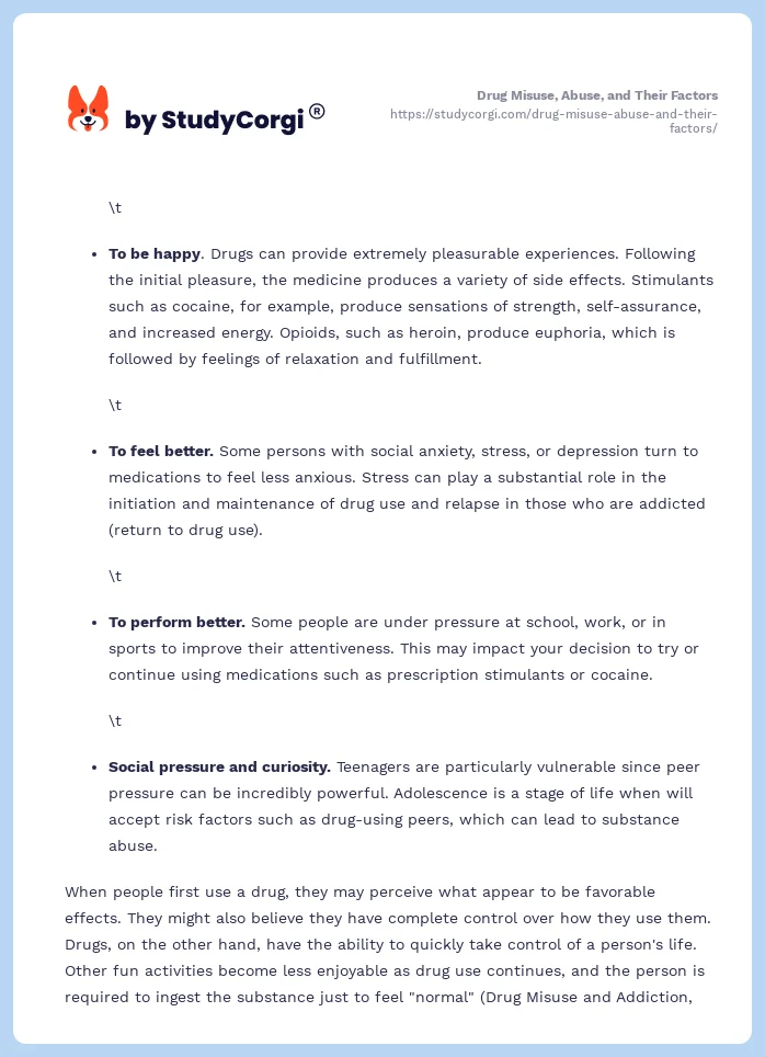 Drug Misuse, Abuse, and Their Factors. Page 2