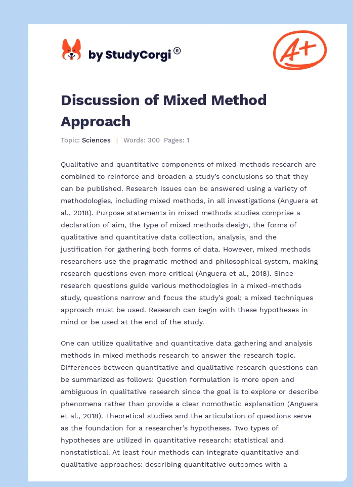 Discussion of Mixed Method Approach. Page 1