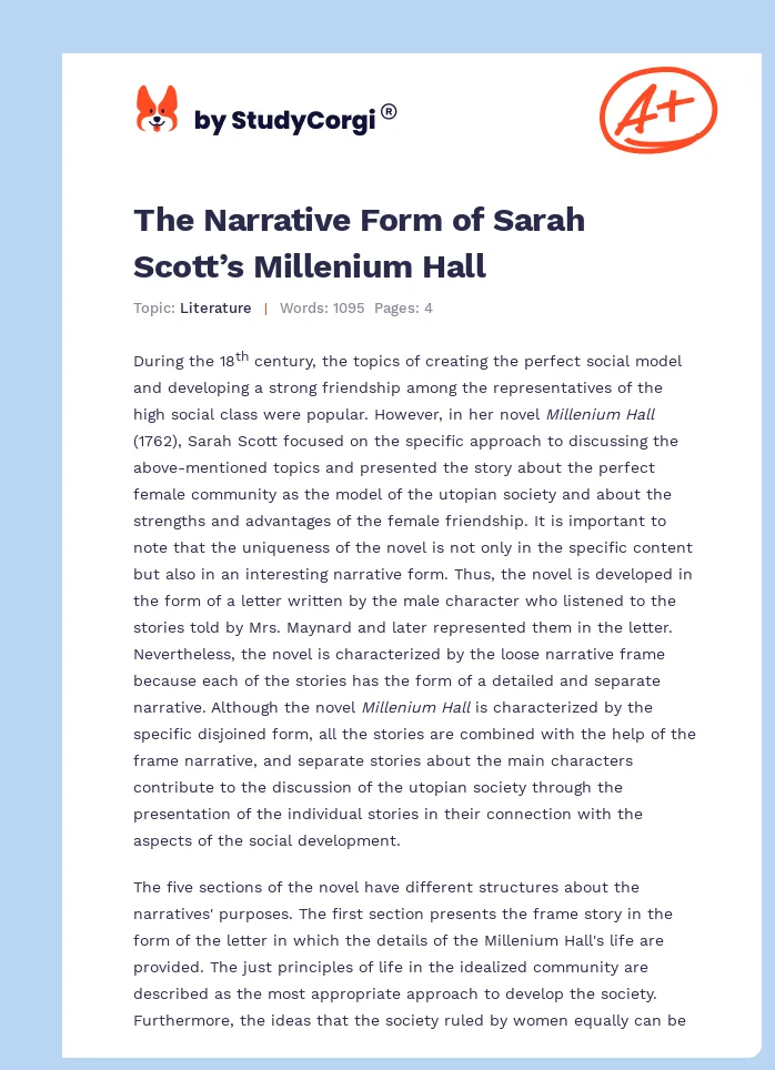The Narrative Form of Sarah Scott’s Millenium Hall. Page 1