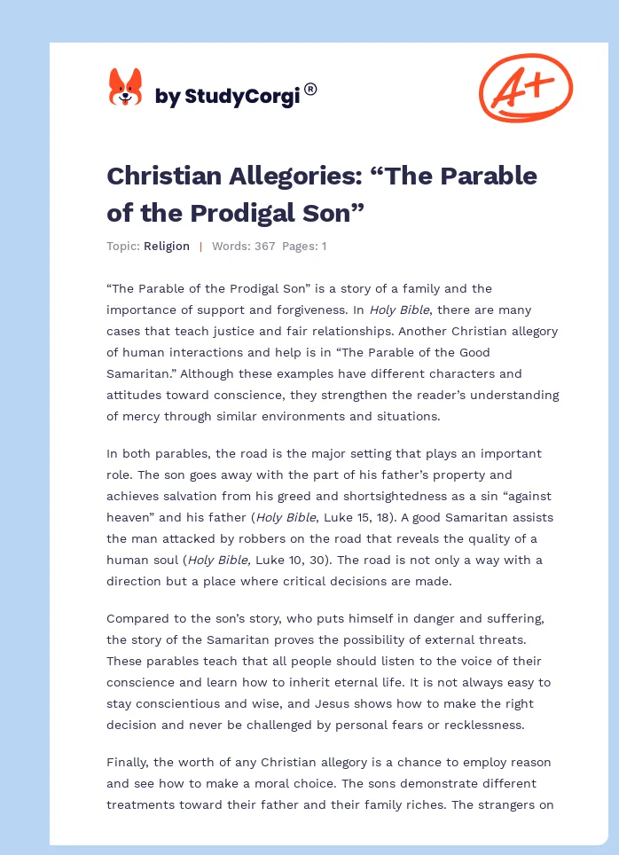 Christian Allegories: “The Parable of the Prodigal Son”. Page 1