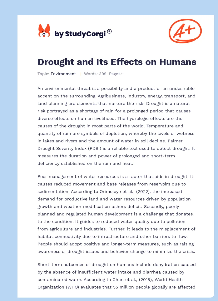 Drought and Its Effects on Humans. Page 1