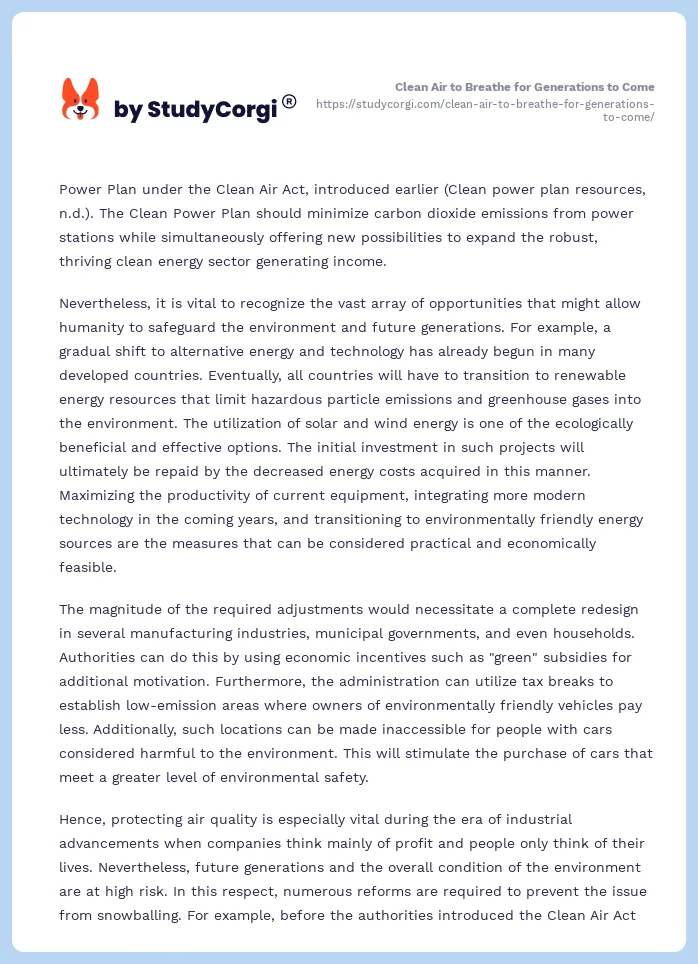 Clean Air to Breathe for Generations to Come. Page 2