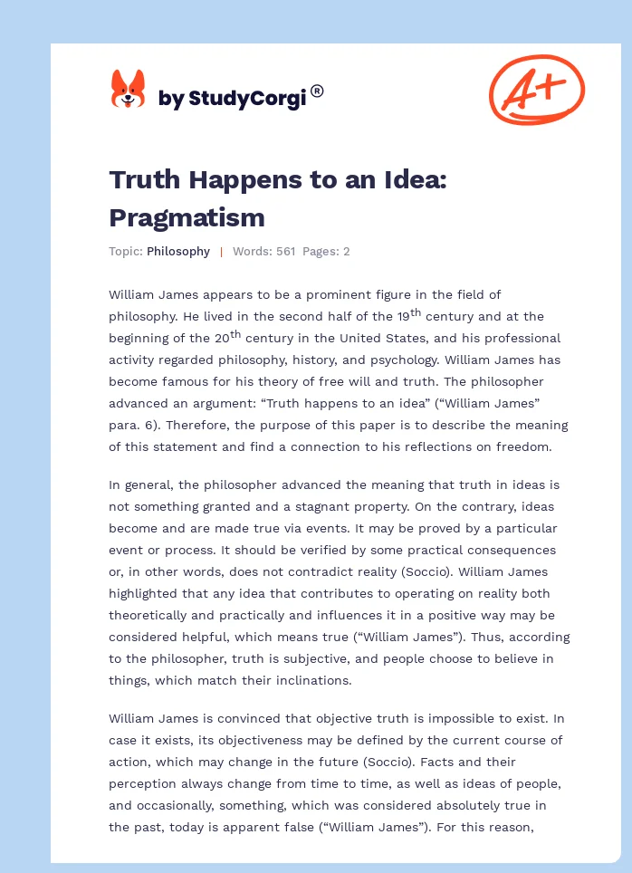 Truth Happens to an Idea: Pragmatism. Page 1
