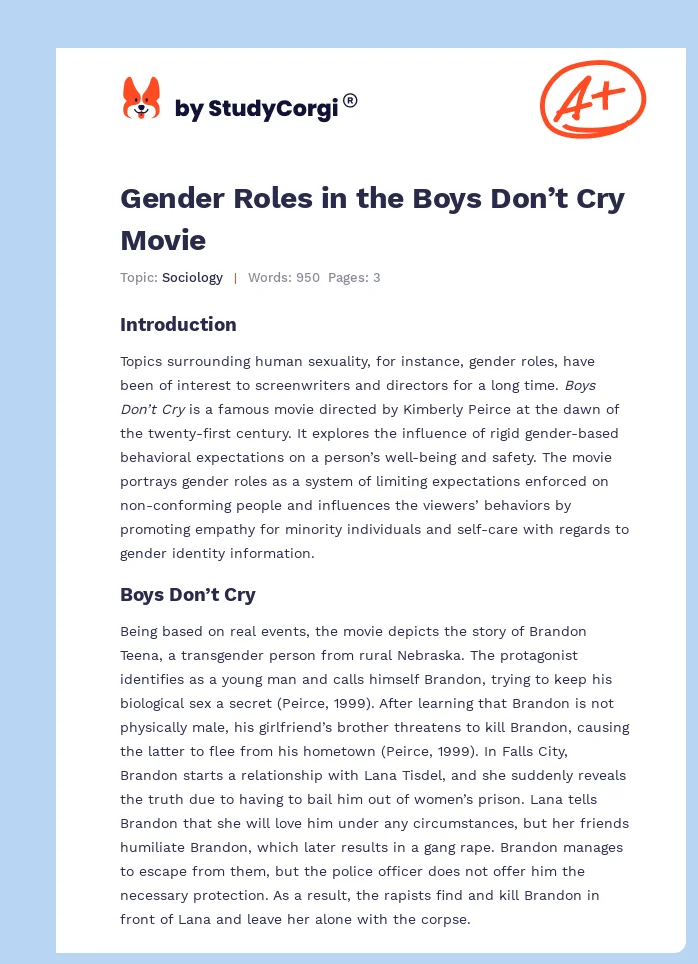 Gender Roles in the Boys Don’t Cry Movie. Page 1