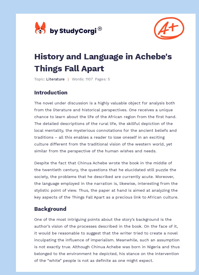 History and Language in Achebe's Things Fall Apart. Page 1