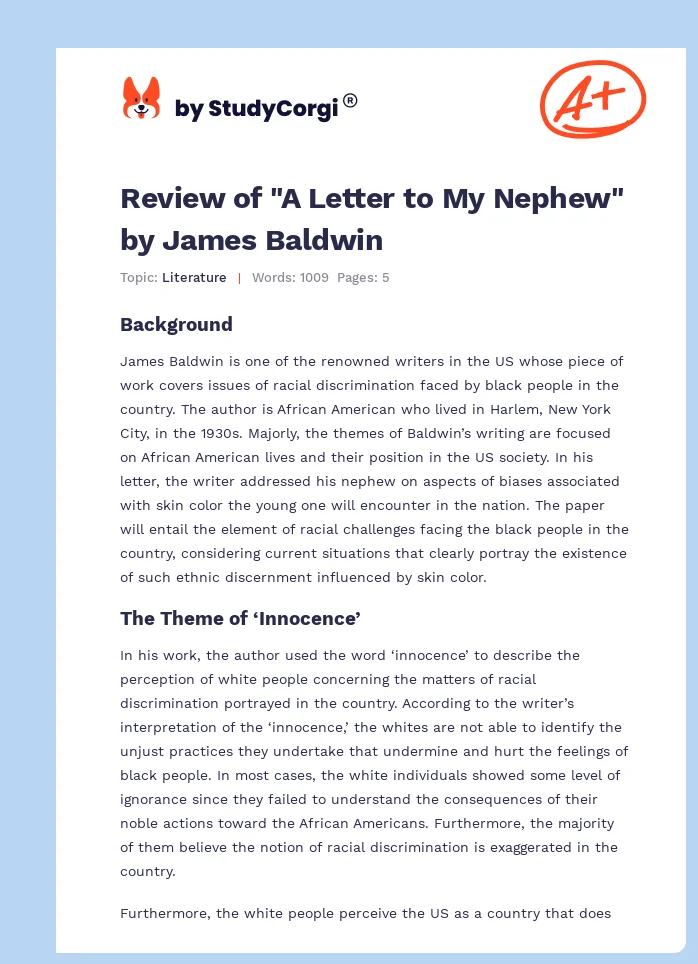Review of "A Letter to My Nephew" by James Baldwin. Page 1