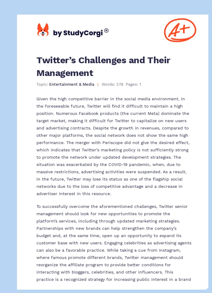 Twitter’s Challenges and Their Management. Page 1