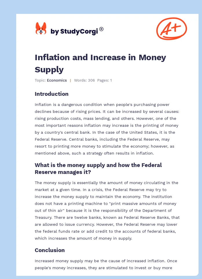 Inflation and Increase in Money Supply. Page 1