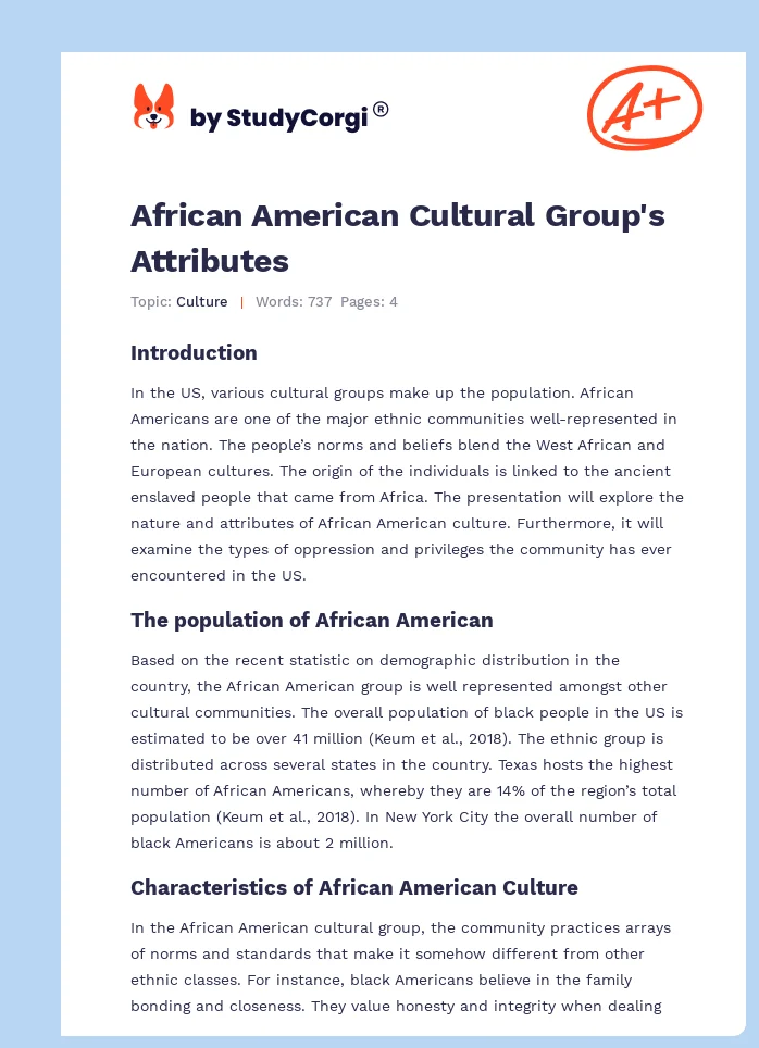 African American Cultural Group's Attributes. Page 1