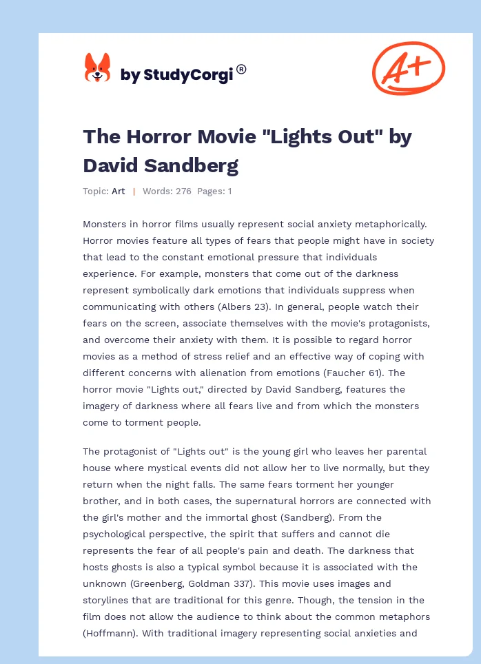 The Horror Movie "Lights Out" by David Sandberg. Page 1