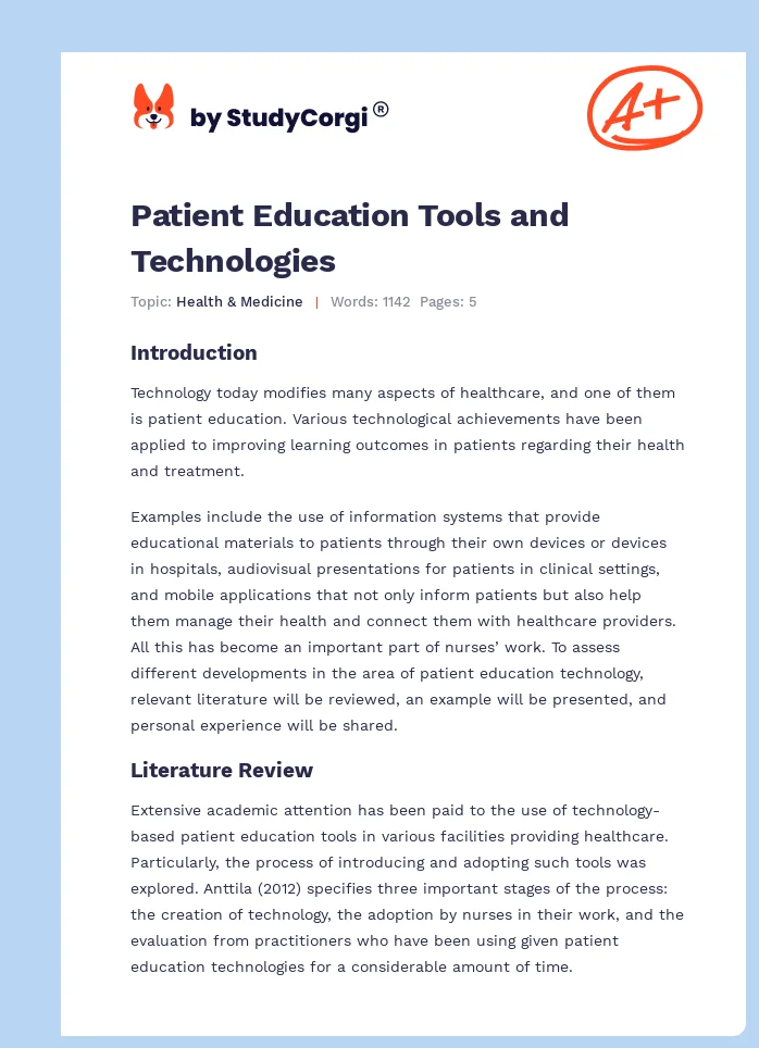 Patient Education Tools and Technologies. Page 1