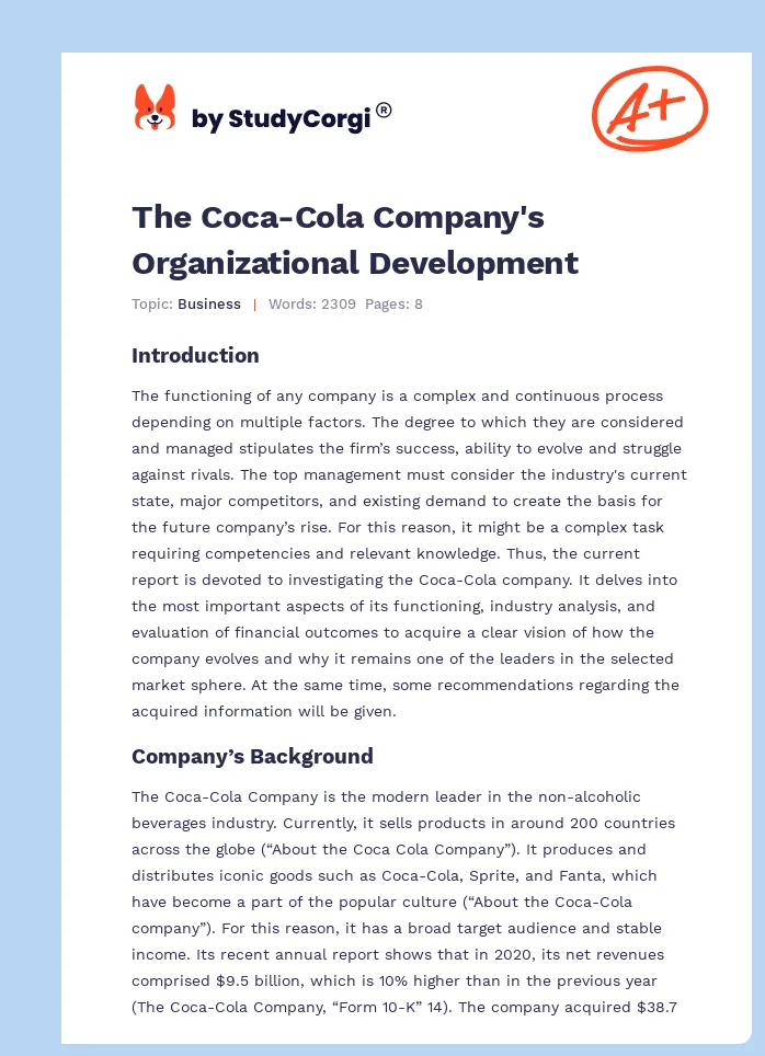 The Coca-Cola Company's Organizational Development. Page 1