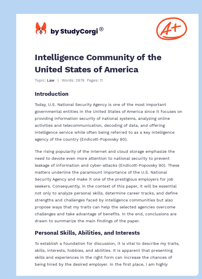 Intelligence Community of the United States of America. Page 1