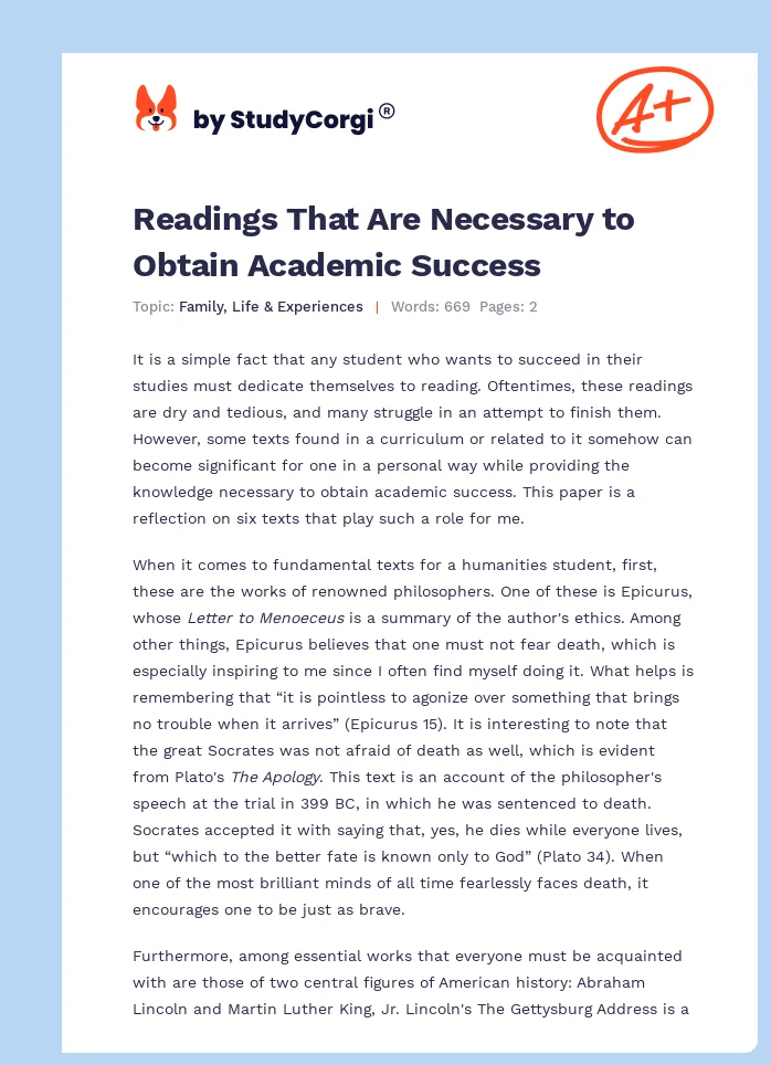 Readings That Are Necessary to Obtain Academic Success. Page 1