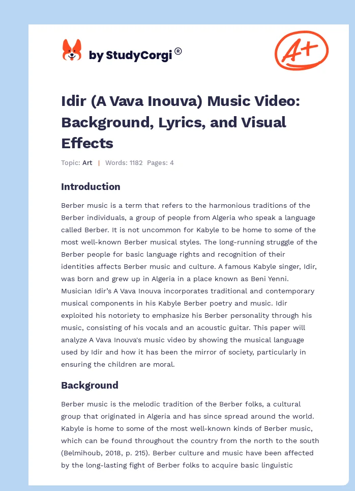 Idir (A Vava Inouva) Music Video: Background, Lyrics, and Visual Effects. Page 1