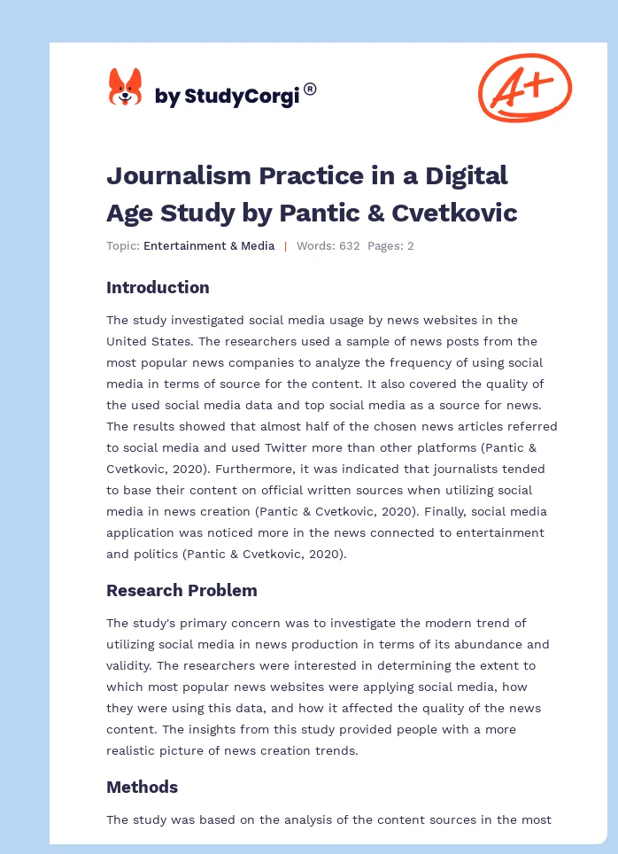 Journalism Practice in a Digital Age Study by Pantic & Cvetkovic. Page 1