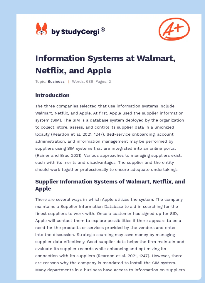 Information Systems at Walmart, Netflix, and Apple. Page 1