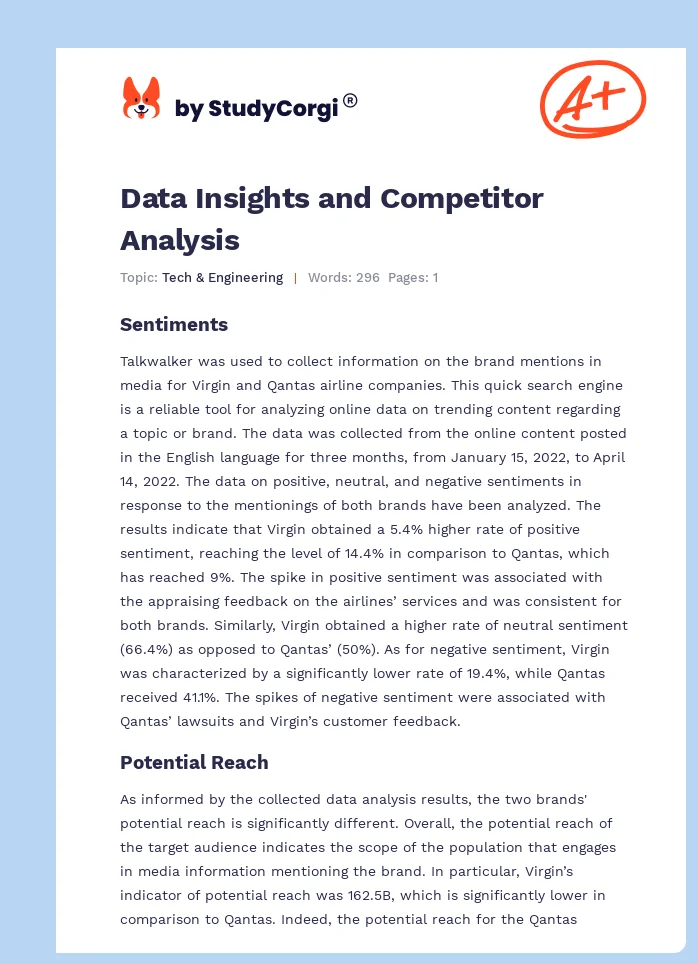 Data Insights and Competitor Analysis. Page 1