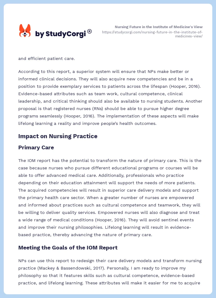Nursing Future in the Institute of Medicine's View. Page 2