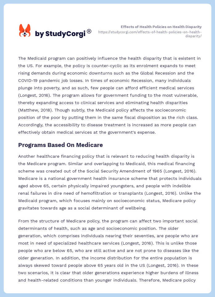 Effects of Health Policies on Health Disparity. Page 2