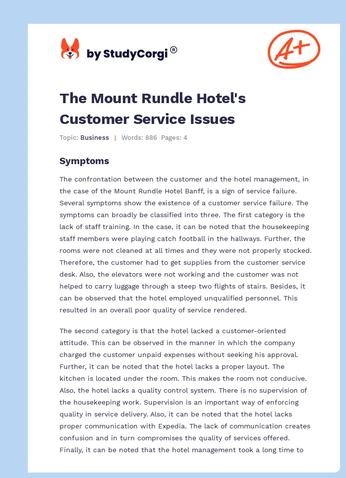 The Mount Rundle Hotel's Customer Service Issues. Page 1