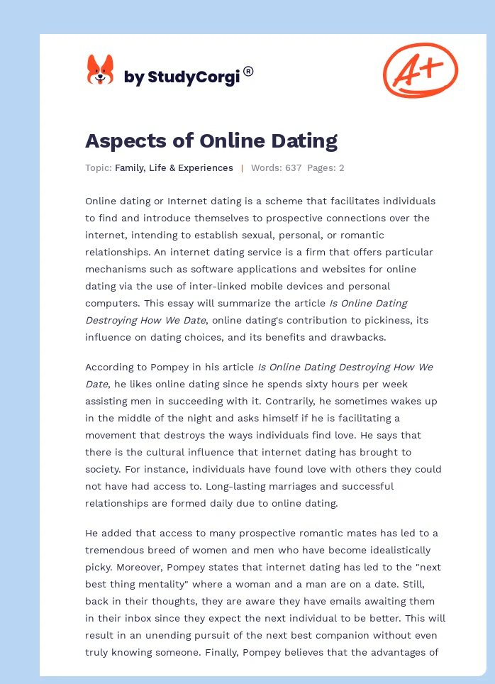 Aspects of Online Dating. Page 1