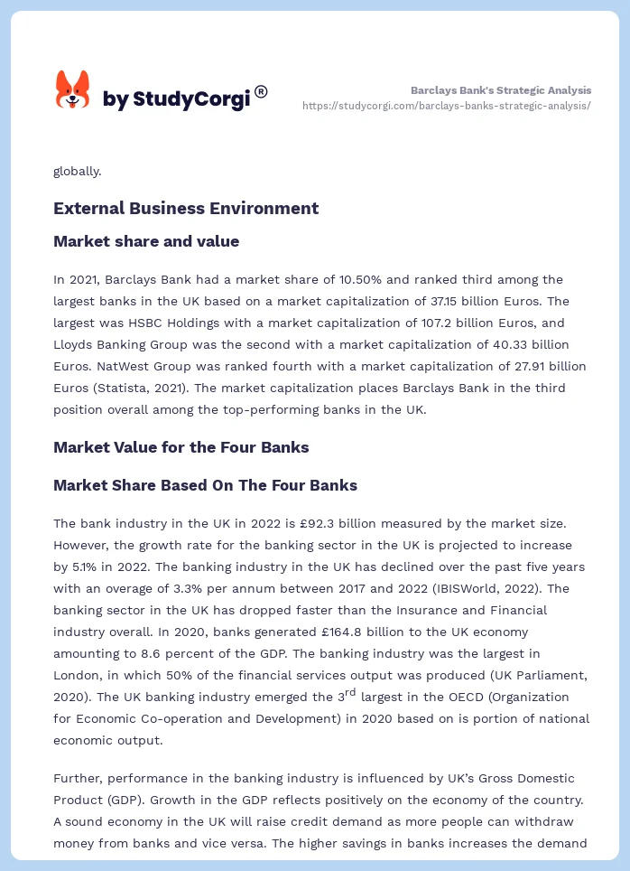 Barclays Bank's Strategic Analysis. Page 2