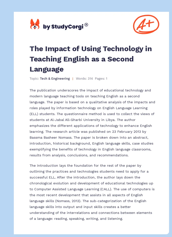 The Impact of Using Technology in Teaching English as a Second Language. Page 1