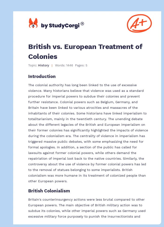 British vs. European Treatment of Colonies. Page 1