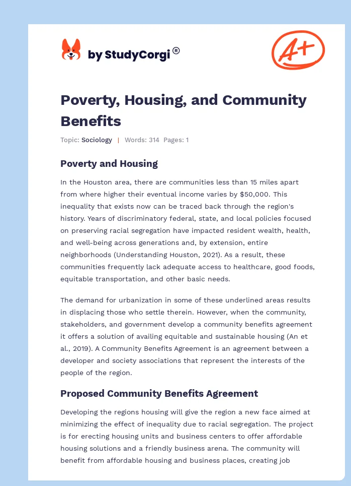 Poverty, Housing, and Community Benefits. Page 1
