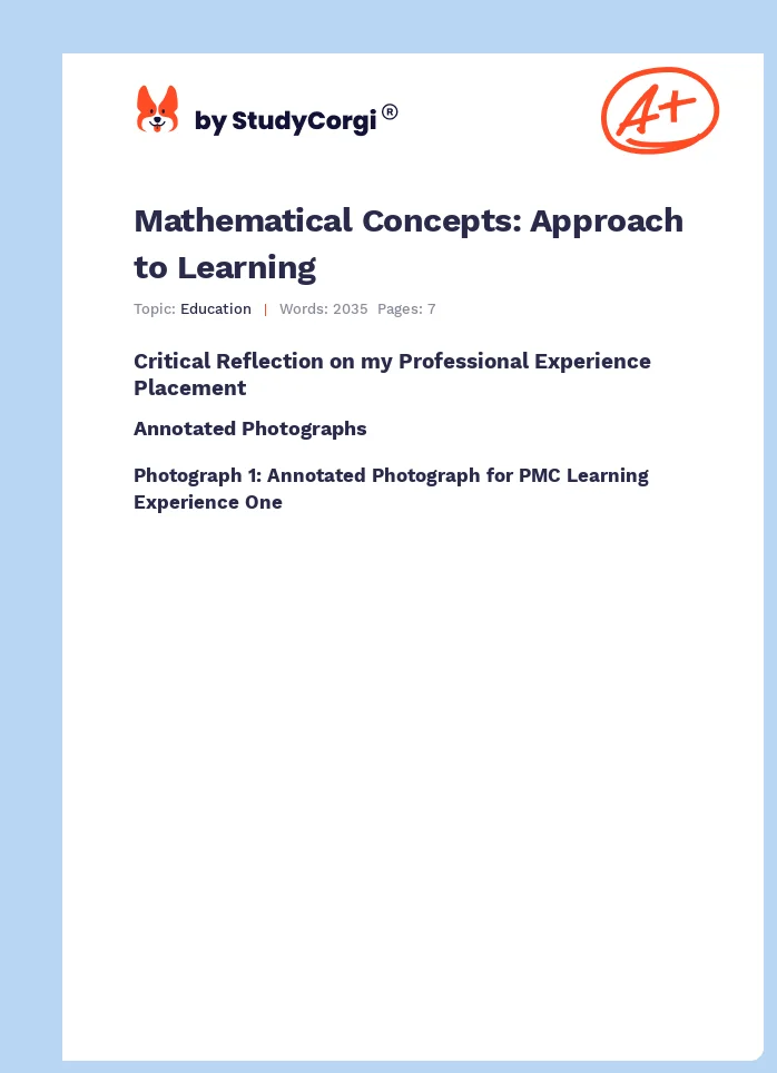 Mathematical Concepts: Approach to Learning. Page 1