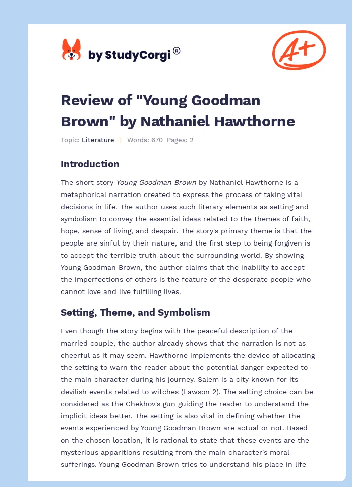 Review of "Young Goodman Brown" by Nathaniel Hawthorne. Page 1