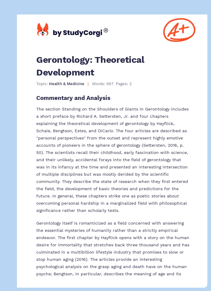 Gerontology: Theoretical Development. Page 1