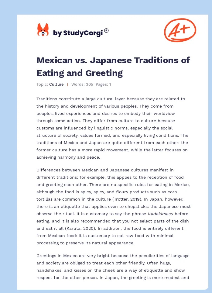 Mexican vs. Japanese Traditions of Eating and Greeting. Page 1