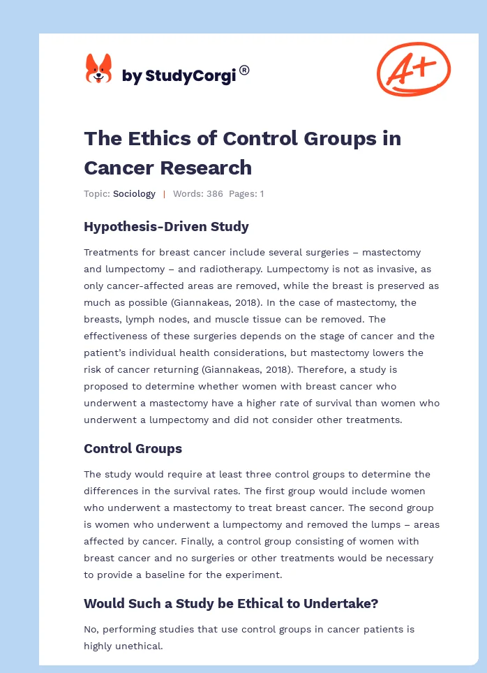 The Ethics of Control Groups in Cancer Research. Page 1