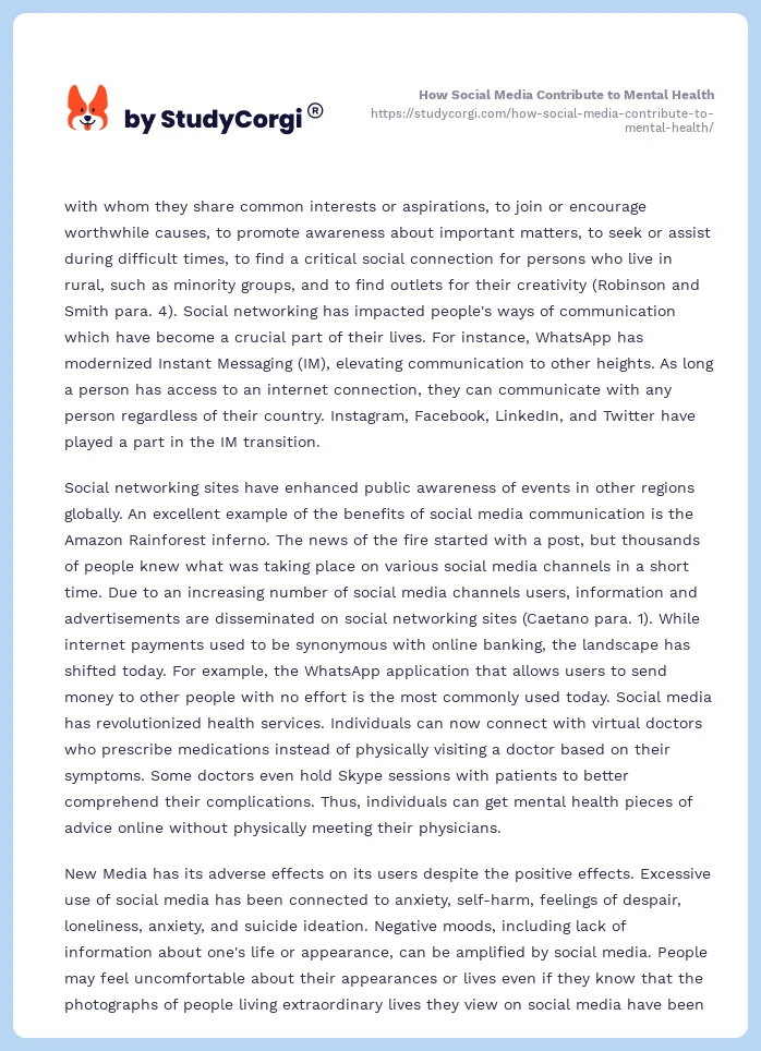 How Social Media Contribute to Mental Health. Page 2
