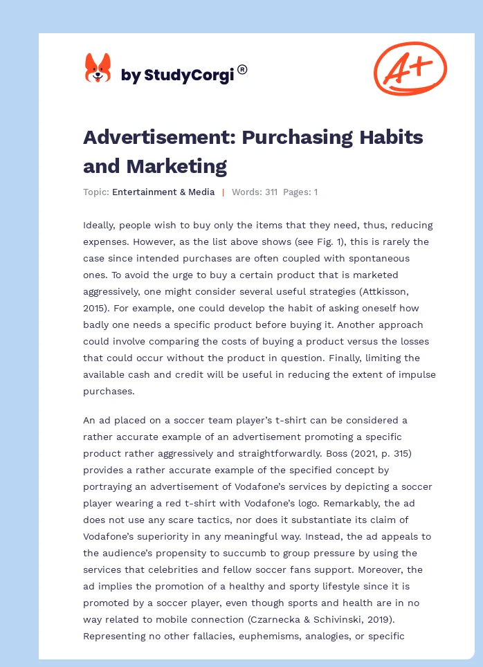Advertisement: Purchasing Habits and Marketing. Page 1