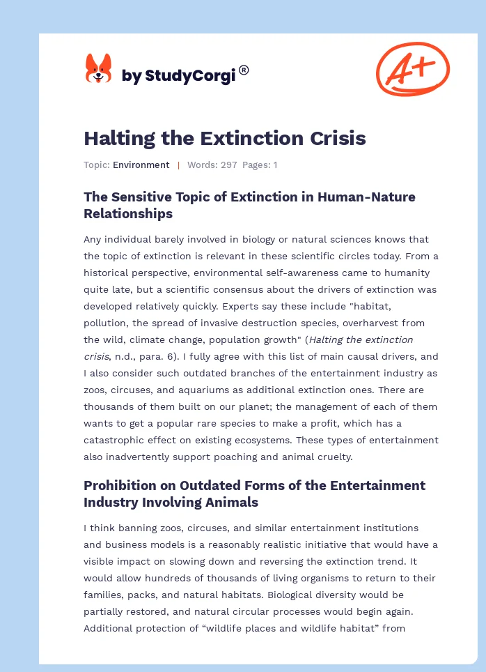 Halting the Extinction Crisis. Page 1