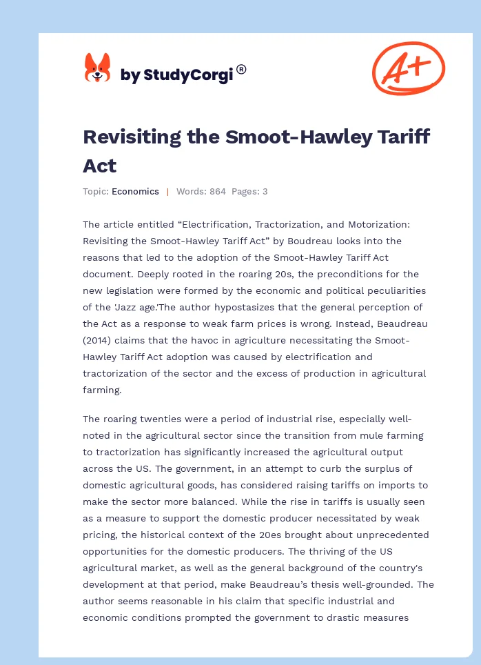 Revisiting the Smoot-Hawley Tariff Act. Page 1